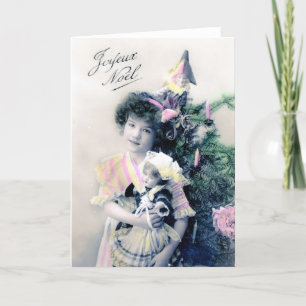 Cartes Pour Fêtes Annuelles Joyeux Noël Vintage avec fille et poupée