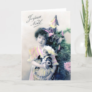 Cartes Pour Fêtes Annuelles Joyeux Noël Vintage avec fille et poupée