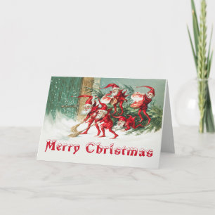 Cartes Pour Fêtes Annuelles Joyeux Noël Vintage Drôles de Lutins de Santa 