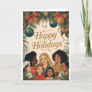 Cartes Pour Fêtes Annuelles Joyeux Noël Vintage Famille Message Nouvel An