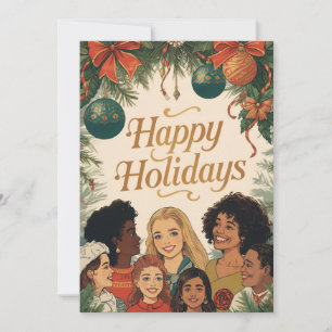 Cartes Pour Fêtes Annuelles Joyeux Noël Vintage Famille Message Nouvel An