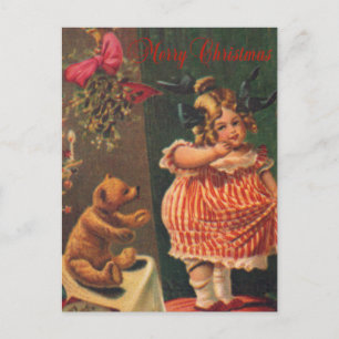 Cartes Pour Fêtes Annuelles Joyeux Noël vintage fille et ours