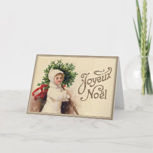 Cartes Pour Fêtes Annuelles Joyeux Noel Vintage French Christmas Tree Girl