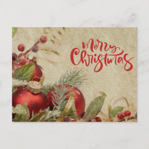 Cartes Pour Fêtes Annuelles Joyeux Noël Vintage Ornements rouges et baies