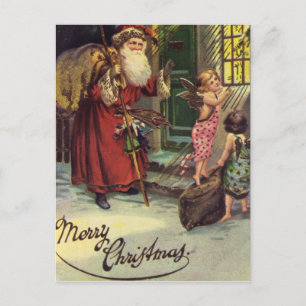 Cartes Pour Fêtes Annuelles Joyeux Noël, Vintage, Père Noël aux anges