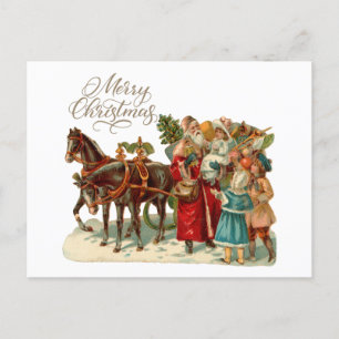 Cartes Pour Fêtes Annuelles Joyeux Noël Vintage Père Noël avec enfants
