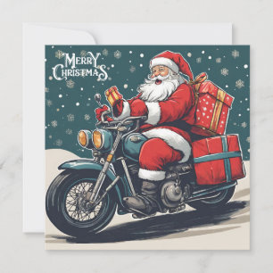 Cartes Pour Fêtes Annuelles Joyeux Noël Vintage Père Noël sur moto