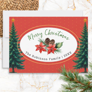 Cartes Pour Fêtes Annuelles Joyeux Noël Vintage Poinsettia & Pins de Noël