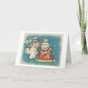 Cartes Pour Fêtes Annuelles Joyeux Noël vintage Snowman Couple