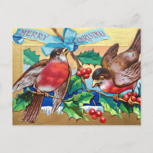 Cartes Pour Fêtes Annuelles Joyeux Noël Vintages Birds et Holly Berry