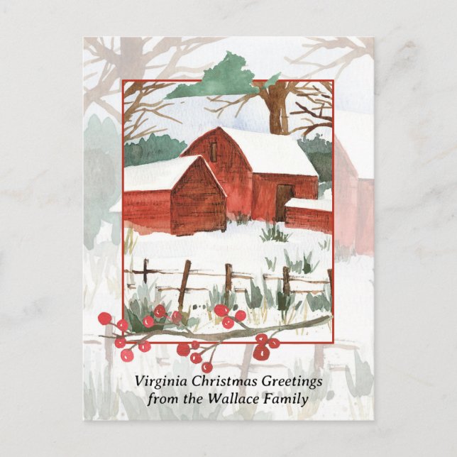 Cartes Pour Fêtes Annuelles Joyeux Noël Virginia Farm Red Grange Personnaliser (Devant)