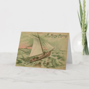 Cartes Pour Fêtes Annuelles Joyeux Noël, Voilier 1908 Vintage
