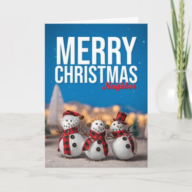 Cartes Pour Fêtes Annuelles Joyeux Noël Voisin Cute Snowmen Photo (Devant)