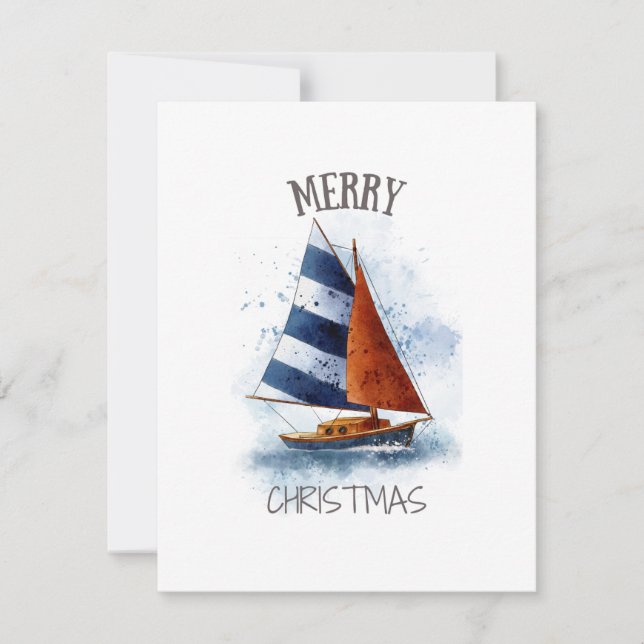 Cartes Pour Fêtes Annuelles Joyeux Noël Water Color Voilier (Devant)