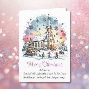 Cartes Pour Fêtes Annuelles Joyeux Noël Watercolor Church