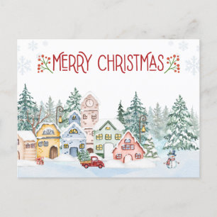 Cartes Pour Fêtes Annuelles Joyeux Noël Watercolor Village d'hiver