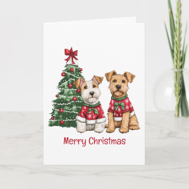 Cartes Pour Fêtes Annuelles Joyeux Noël Welsh Wire Fox Terrier Chiens (Devant)
