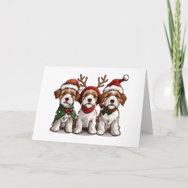 Cartes Pour Fêtes Annuelles Joyeux Noël Welsh Wire Fox Terrier Chiens (Devant)