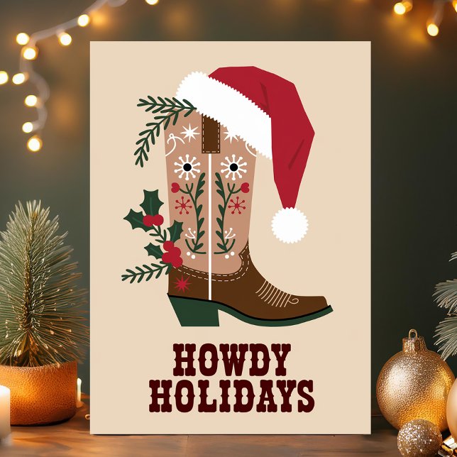 Cartes Pour Fêtes Annuelles Joyeux Noël Western Cowboy Boot Noël (Créateur téléchargé)