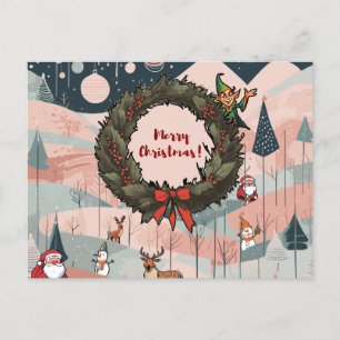 Cartes Pour Fêtes Annuelles Joyeux Noël Whimsical avec couronne de fleurs