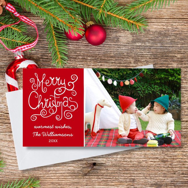 Cartes Pour Fêtes Annuelles Joyeux Noël Whimsical Calligraphy Swirl Photo (Créateur téléchargé)