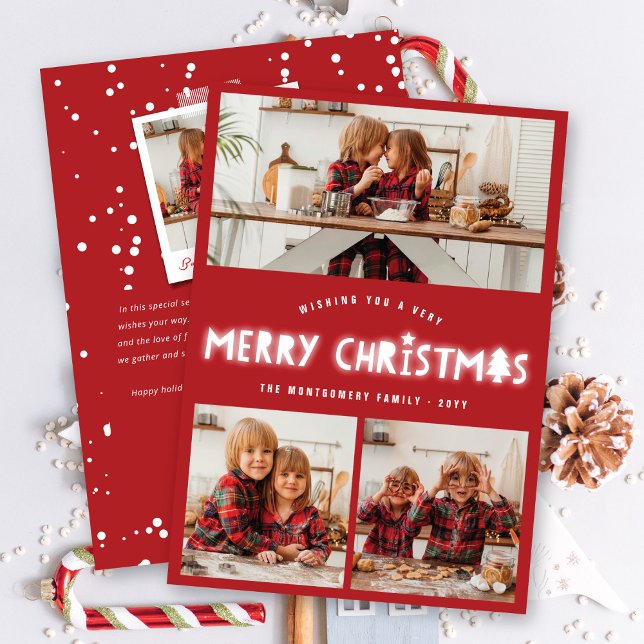 Cartes Pour Fêtes Annuelles Joyeux Noël Whimsical Moderne Chic 3 Photo (Créateur téléchargé)