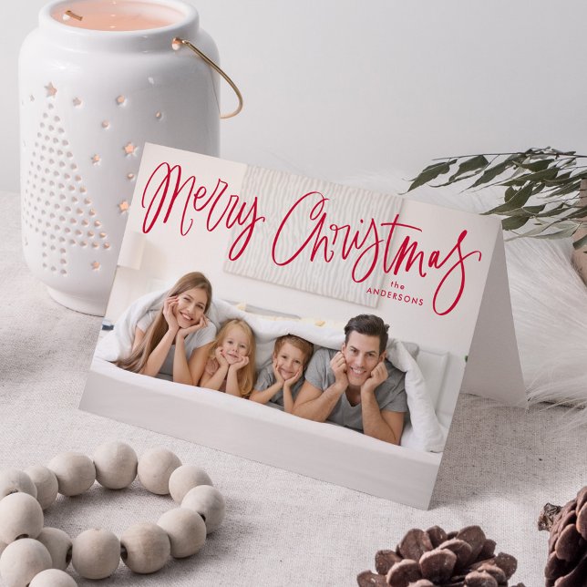 Cartes Pour Fêtes Annuelles Joyeux Noël Whimsical Red Script photo (Créateur téléchargé)