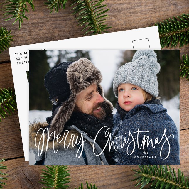 Cartes Pour Fêtes Annuelles Joyeux Noël Whimsical Script photo (Créateur téléchargé)