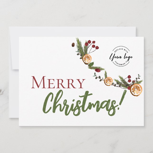 Cartes Pour Fêtes Annuelles Joyeux Noël Wreath Oranges séchées Logo d'entrepri (Devant)