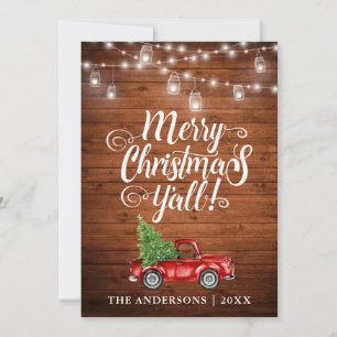 Cartes Pour Fêtes Annuelles Joyeux Noël Y'all Jar Lumières Camion Bois