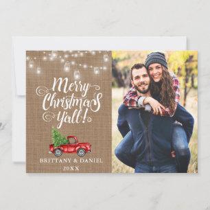 Cartes Pour Fêtes Annuelles Joyeux Noël Y'all Lights Burlap Camion Photo