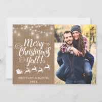 Joyeux Noël Y'all Lights Burlap Couple Photo