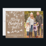 Cartes Pour Fêtes Annuelles Joyeux Noël Y'all Lights Burlap Photo de famille<br><div class="desc">Joyeux Noël Y'all Burlap String Lights Mason Jars Family Photo Holiday Card - Burlap Back</div>