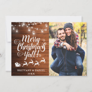 Cartes Pour Fêtes Annuelles Joyeux Noël Y'all Lights Wood Couple Photo