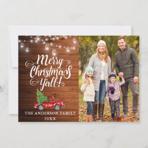 Cartes Pour Fêtes Annuelles Joyeux Noël Y'all Lumières photo Bois Camion