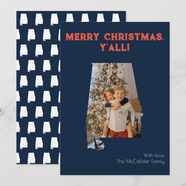 Cartes Pour Fêtes Annuelles Joyeux Noël Y'all Navy Alabama (Devant / Derrière)