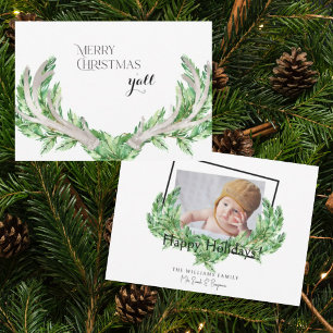 Cartes Pour Fêtes Annuelles Joyeux Noël Y'all Photo Holiday Antlers