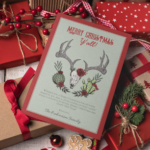Cartes Pour Fêtes Annuelles Joyeux Noël Y'All Reindeer Skull and Cactus