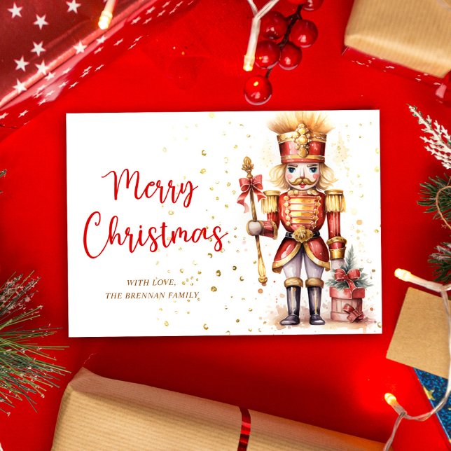 Cartes Pour Fêtes Annuelles Joyeux Noir Rouge Noir Noir (Merry Christmas Red Gold Nutcracker Holiday Card)