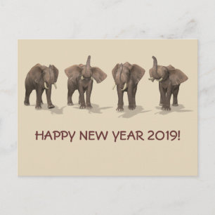 Cartes Pour Fêtes Annuelles Joyeux Nouvel An 2019 Eléphants