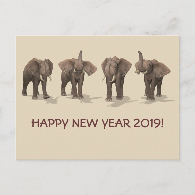Cartes Pour Fêtes Annuelles Joyeux Nouvel An 2019 Eléphants (Devant)