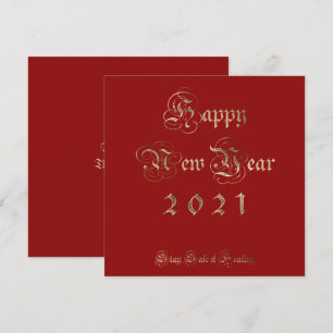 Cartes Pour Fêtes Annuelles Joyeux Nouvel An 2021 Élégant Rouge et Or Script