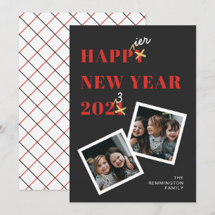 Cartes Pour Fêtes Annuelles Joyeux Nouvel An 2023 Black Photo Holiday Card
