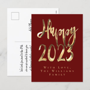 Cartes Pour Fêtes Annuelles Joyeux Nouvel An 2023 Élégant Rouge et Or Script
