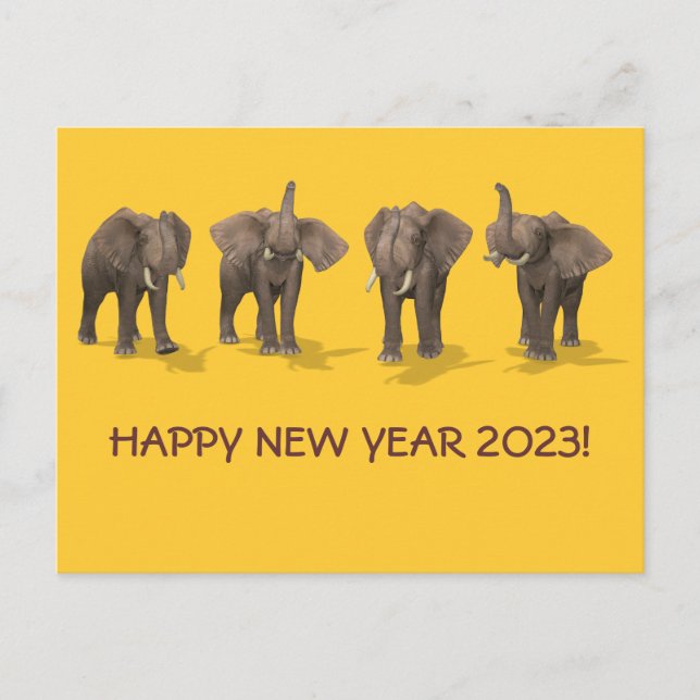 Cartes Pour Fêtes Annuelles Joyeux Nouvel An 2023 Eléphants (Devant)