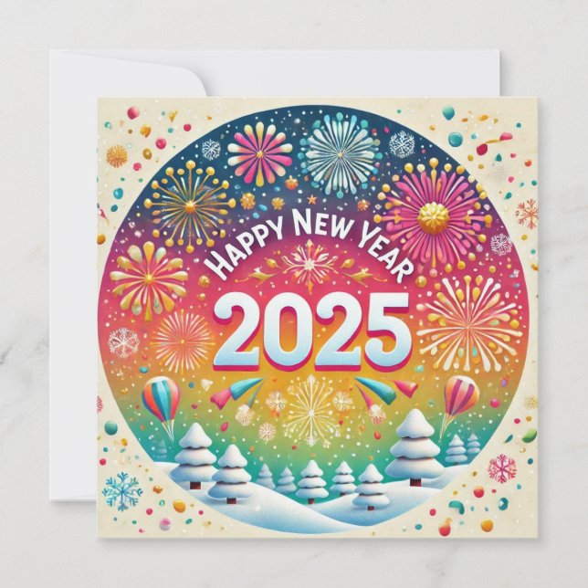 Cartes Pour Fêtes Annuelles Joyeux Nouvel An 2025 Feux d'artifice Personnes Ac (Devant)
