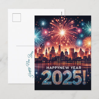 Cartes Pour Fêtes Annuelles Joyeux Nouvel An 2025 Fireworks Cityscape