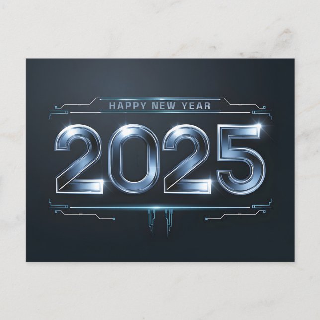 Cartes Pour Fêtes Annuelles Joyeux Nouvel An 2025 futuriste sur le noir (Devant)