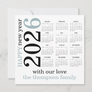 Cartes Pour Fêtes Annuelles Joyeux Nouvel An 2026 Bleu Blanc Calendrier