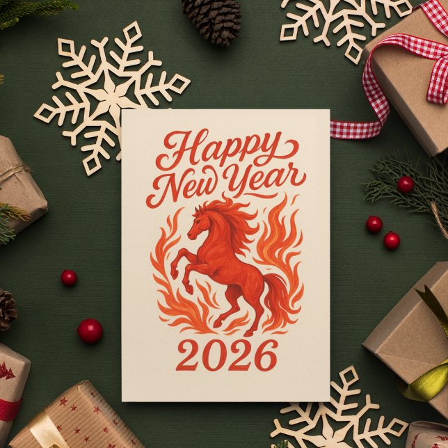 Cartes Pour Fêtes Annuelles Joyeux Nouvel An 2026 Cheval Fiery (Chinese New Year Card 2026 - Year of the Fire Horse)